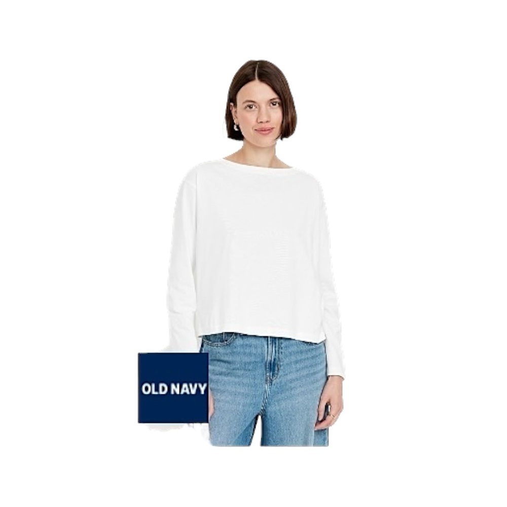 NWT Old Navy 100% Cotton Mariner Long Sleeve T Shirt L Tall Loose Fit - White - Picture 2 of 9